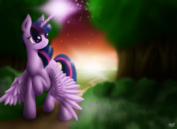 Size: 1920x1408 | Tagged: safe, artist:jasper77wang, twilight sparkle, alicorn, pony, g4, female, magic, mare, outdoors, solo, twilight sparkle (alicorn)