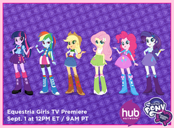 Size: 649x480 | Tagged: safe, applejack, fluttershy, pinkie pie, rainbow dash, rarity, twilight sparkle, equestria girls, g4, eqg promo pose set, hub logo, logo, mane six, my little pony logo, the hub