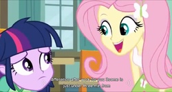 Size: 1577x845 | Tagged: safe, screencap, fluttershy, twilight sparkle, equestria girls, g4, female, implied group sex, implied sex, implied threesome, meme, youtube caption, youtube link