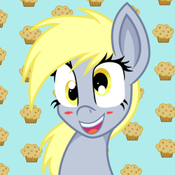 Size: 3000x3000 | Tagged: dead source, safe, artist:baleyreeves, derpy hooves, pegasus, pony, g4, blushing, female, happy, mare, muffin, solo, vector