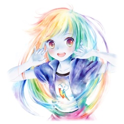 Size: 1000x1000 | Tagged: safe, artist:yuiko-star, rainbow dash, equestria girls, g4, blushing, cute, dashabetes, female, hnnng, looking at you, open mouth, pixiv, rainbow eyes, simple background, solo, white background