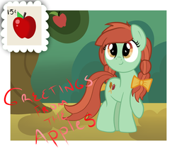 Size: 3400x2900 | Tagged: safe, artist:mellonshow, candy apples, earth pony, pony, g4, apple family member, female, postcard, solo, stamp