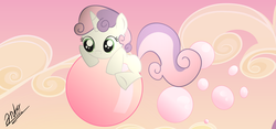 Size: 9000x4227 | Tagged: safe, artist:drpancakees, sweetie belle, g4, absurd resolution, bubble, bubblegum, female, solo