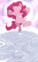 Size: 583x943 | Tagged: safe, artist:suzumaru, pinkie pie, g4, female, partial color, pinkie sense, pixiv, reflection, solo, surreal