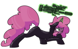 Size: 1500x940 | Tagged: safe, artist:inlucidreverie, oc, oc only, oc:paintblood, pony, unicorn, fallout equestria, clothes, eyelashes, femboy, gun, magic, male, simple background, solo, telekinesis, transparent background, weapon
