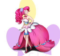 Size: 1100x1024 | Tagged: safe, artist:cosmicponye, pinkie pie, human, g4, clothes, dignified wear, dress, female, gala dress, humanized, simple background, solo, transparent background
