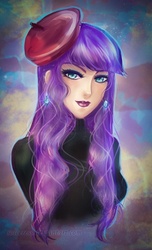 Size: 486x800 | Tagged: safe, artist:solceress, rarity, human, g4, beatnik rarity, beret, clothes, female, hat, humanized, solo