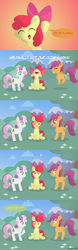 Size: 1856x5933 | Tagged: safe, artist:yoskue, apple bloom, scootaloo, sweetie belle, g4, comic, cutie mark crusaders