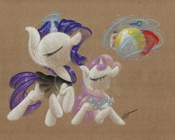 Size: 1024x820 | Tagged: safe, artist:getchanoodlewet, rarity, sweetie belle, g4, magic, traditional art