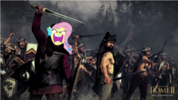 Size: 700x394 | Tagged: safe, fluttershy, human, g4, celt, female, flutterrage, gaul, male, man, rome 2, suebi, sword, total war, weapon