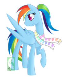 Size: 671x823 | Tagged: safe, artist:theemeraldthunder, rainbow dash, g4, alternate hairstyle, clothes, female, scarf, solo