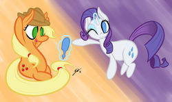 Size: 1280x764 | Tagged: safe, artist:saliantsunbreeze, applejack, rarity, g4, chibi, cute, mirror