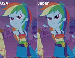 Size: 500x383 | Tagged: safe, edit, rainbow dash, equestria girls, g4, my little pony equestria girls, breasts, busty rainbow dash, fake, female, japan, tumblr, united states, usa/japan