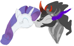 Size: 725x456 | Tagged: safe, artist:sigmanas, king sombra, rarity, pony, g4, bust, digital art, duo, eyes closed, female, male, nuzzling, portrait, shipping, simple background, sketch, smiling, sombrarity, straight, white background