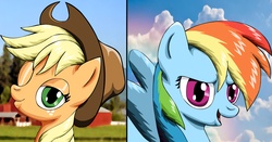 Size: 3753x1961 | Tagged: safe, artist:creamvanillakris, applejack, rainbow dash, g4