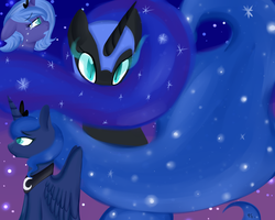Size: 1024x819 | Tagged: safe, artist:chibimlp-lover, nightmare moon, princess luna, g4, crying, ethereal mane, floppy ears, profile, s1 luna, starry mane, triality