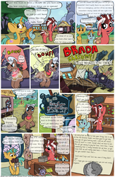 Size: 1300x2000 | Tagged: safe, artist:smudge proof, all aboard, full steam, promontory, snails, snips, oc, earth pony, pony, unicorn, comic:heads and tails, g4, canterlot, comic, conductor, destruction, insanity, letter, male, stallion, train, train station