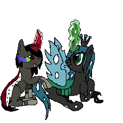Size: 640x640 | Tagged: safe, king sombra, queen chrysalis, g4, animated, blushing, couple, female, heart, male, ship:chrysombra, shipping, straight