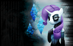 Size: 1024x640 | Tagged: safe, artist:mookstyfawker, rarity, g4, arm warmers, bipedal, clothes, corrupted, creepy, cutie mark, female, fishnet stockings, makeup, posture collar, running makeup, solo