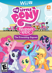 Size: 753x1060 | Tagged: safe, applejack, fluttershy, pinkie pie, rainbow dash, rarity, twilight sparkle, g4, e rating, esrb, game, logo, mane six, nintendo, train, video game, wii u