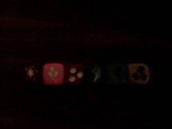 Size: 640x480 | Tagged: safe, applejack, fluttershy, pinkie pie, rainbow dash, rarity, twilight sparkle, g4, cutie mark, dice, photo