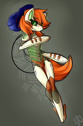 Size: 757x1151 | Tagged: safe, artist:pon-ee, oc, oc only, robot, semi-anthro, hat, solo