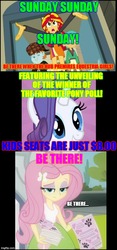 Size: 480x1024 | Tagged: safe, fluttershy, rarity, snails, snips, sunset shimmer, equestria girls, g4, caps lock, caption, colorful, favorite pony poll, monster truck rally, sunday! sunday! sunday!