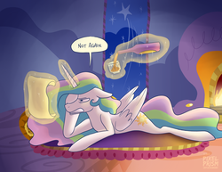 Size: 2786x2153 | Tagged: safe, artist:pixel-prism, princess celestia, g4, alcohol, alcoholism, bottle, donut steel, drink, drinking, facehoof, female, magic, not this shit again, solo