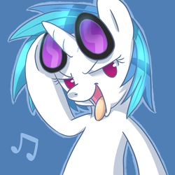 Size: 1280x1280 | Tagged: dead source, safe, artist:sion, dj pon-3, vinyl scratch, g4, female, music notes, solo, tongue out