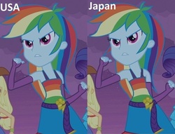 Size: 495x378 | Tagged: safe, edit, rainbow dash, equestria girls, g4, my little pony equestria girls, 1000 hours in ms paint, fake, japan, pettanko, rainbow flat, united states, usa/japan