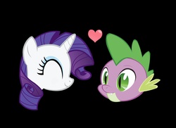 Size: 3819x2778 | Tagged: safe, rarity, spike, dragon, pony, unicorn, g4, black background, female, heart, interspecies, male, mare, ship:sparity, shipping, simple background, straight