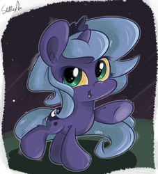 Size: 1000x1100 | Tagged: safe, artist:slitherpon, princess luna, g4, female, filly, s1 luna, solo, woona, younger