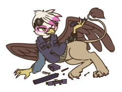 Size: 1050x792 | Tagged: safe, artist:inlucidreverie, oc, oc only, oc:paharita, griffon, fallout equestria, fallout equestria: anywhere but here, clothes, fanfic art, simple background, solo, transparent background