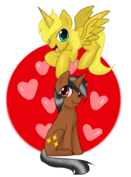 Size: 612x828 | Tagged: safe, artist:darkdreamingblossom, oc, oc only, oc:star sparkler, oc:ticket, alicorn, pony, unicorn, alicorn oc, female, heart, male, mare, stallion, straight, ticketsparkler