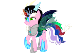 Size: 1024x756 | Tagged: safe, artist:clamstacker, oc, oc only, alicorn, changeling, changeling queen, draconequus, earth pony, hybrid, unicorn, amalgamation, horn, hybrid fusion, meme, simple background, solo, tiara ultima, transparent background, vector