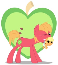 Size: 1909x2137 | Tagged: safe, artist:grendeleev, applejack, big macintosh, earth pony, pony, g4, baby, baby pony, babyjack, brother and sister, colt, colt big macintosh, female, filly, foal, holding a pony, male, mouth hold, younger