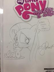 Size: 768x1024 | Tagged: safe, artist:andypriceart, fluttershy, g4, aweeg*, female, ham, meat, ponies eating meat, puffy cheeks, solo, traditional art