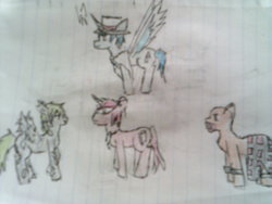 Size: 1024x768 | Tagged: safe, artist:blackestfang, alicorn, earth pony, pegasus, pony, unicorn, blurry, count bleck, mimi, nastasia, o' chunks, paper mario, photo, ponified, super mario bros., super paper mario, traditional art