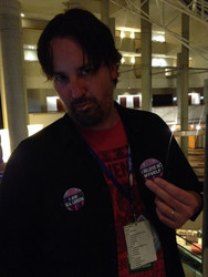 Size: 600x800 | Tagged: safe, human, button, i believe in m.a. larson, i believe in x, irl, irl human, larson you magnificent bastard, m.a. larson, photo, solo, toothpick
