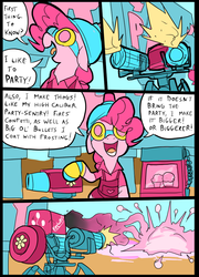 Size: 697x967 | Tagged: safe, artist:metal-kitty, pinkie pie, g4, comic, crossover, engie pie, engineer, engineer (tf2), meet the engineer, party cannon, sentry, team fortress 2