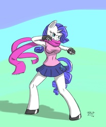 Size: 4375x5250 | Tagged: safe, artist:django90, rarity, anthro, g4, absurd resolution, action pose, clothes, female, fingerless gloves, gloves, scarf, solo