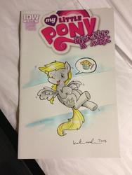 Size: 768x1024 | Tagged: safe, artist:katie cook, derpy hooves, pegasus, pony, g4, female, mare, muffin, solo, traditional art