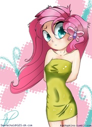 Size: 2244x3089 | Tagged: safe, artist:krucification, fluttershy, human, g4, blushing, female, humanized, painting, solo, video