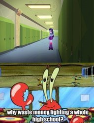 Size: 450x588 | Tagged: safe, twilight sparkle, equestria girls, g4, my little pony equestria girls, humanized, male, mermaid man and barnacle boy v, mr. krabs, spongebob squarepants