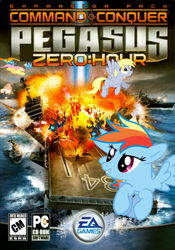 Size: 640x915 | Tagged: safe, artist:nickyv917, derpy hooves, fluttershy, rainbow dash, soarin', spitfire, changeling, pegasus, pony, g4, aircraft, aircraft carrier, cd-rom, command and conquer, command and conquer: generals, crossover, ea, electronic arts, esrb, explosion, f-22 raptor, jet fighter, lockheed corporation, navy, particle cannon, pc, plane, ship, t rating, wonderbolts, zero hour