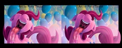 Size: 919x369 | Tagged: safe, artist:php187, pinkie pie, g4, cross eye stereogram, female, fourth wall, licking, licking the fourth wall, maw, nose in the air, solo, stereoscopy, tongue out, uvula