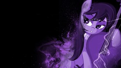 Size: 1920x1080 | Tagged: safe, octavia melody, earth pony, pony, g4, black background, cello, female, lidded eyes, mare, monochrome, musical instrument, simple background, solo, wallpaper