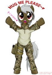 Size: 3000x4300 | Tagged: safe, artist:orang111, oc, oc only, earth pony, pony, bipedal, cute, free hugs, hug, korean, military uniform, solo, us army