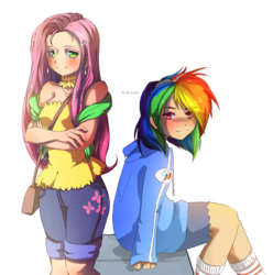 Size: 2848x2874 | Tagged: safe, artist:rockusocku, fluttershy, rainbow dash, human, g4, clothes, cutie mark on clothes, duo, humanized