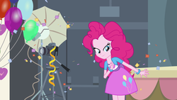 Size: 1920x1080 | Tagged: safe, screencap, pinkie pie, equestria girls, g4, my little pony equestria girls, camera, clothes, cutie mark on clothes, female, legs together, pinkie pie's skirt, skirt, solo